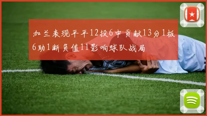 加兰表现平平12投6中贡献13分1板6助1断负值11影响球队战局